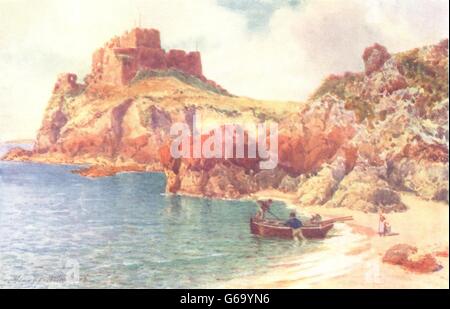 Kanalinseln: Mont Hochmuts Burg, Jersey, von Petit Portelet Bay, 1904 Stockfoto