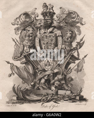 Herzog von YORK: Wappen. Heraldik, antiken Druck 1790 Stockfoto