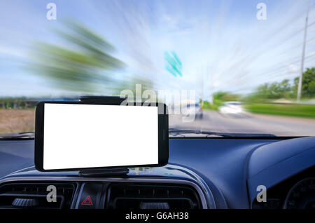 Leere mobile Smartphone-selektiven Fokus auf Straße Hintergrund flachen Schärfentiefe und Motion blur Effekt Stockfoto