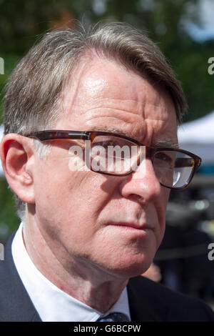 Westminster London, UK. 24. Juni 2016. Peter Mandelson ehemaliger Berater der britische Premierminister Tony Blair, befasst sich mit die Medien wie David Cameron kündigt seinen Rücktritt als Premierminister nach der EU-Referendum-Abstimmung und Großbritannien hatten dafür gestimmt, die Europäische Union verlassen. Bildnachweis: Amer Ghazzal/Alamy Live-Nachrichten Stockfoto