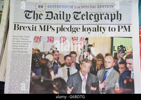 London, UK. 24. Juni 2016. Daily Telegraph. Britische Zeitung Titelseiten Abdeckung am Tag nach dem EU-Referendum abstimmen. Bildnachweis: Dinendra Haria/Alamy Live-Nachrichten Stockfoto