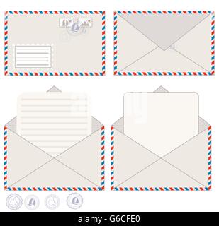 Mail-Umschlag und Postkarte, Vektor-Illustration Stock Vektor