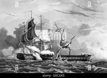 OLD IRONSIDES DER VEREINIGTEN STAATEN FREGATTE VERFASSUNG ERFASSUNG SCHIFF HMS GURRIERE WÄHREND DES KRIEGES VON 1812 Stockfoto