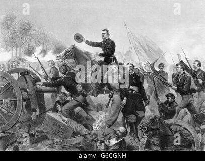 1860ER JAHRE KANN 1864 GENERALLEUTNANT ULYSSES S. GRANT BEI DER SCHLACHT IN DER WILDERNESS BEI SPOTSYLVANIA COURT HOUSE VIRGINIA ANZUGREIFEN Stockfoto