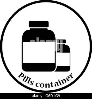 Pillen-Container-Symbol. Dünnen Kreis Design. Vektor-Illustration. Stock Vektor