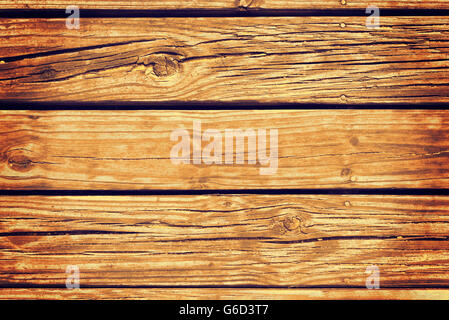 Draufsicht verwitterte alte Deck Holzbrett, Holz Hintergrundtextur im Vintage-rustikalen Stil. Stockfoto