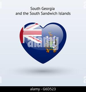 Symbol für Liebe South Georgia und Sandwich-Inseln. Herz-Flagge-Symbol. Stock Vektor