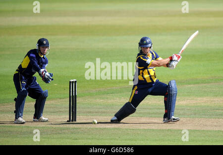 Jim Allenby von Glamorgan schlägt seine Innings von 74 beim Halbfinale von Clydesdale Bank Pro40 im Ageas Bowl in Southampton nicht aus. Stockfoto