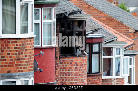 Tödliche Hausbrand in Leicester Stockfoto