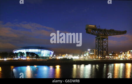 Die SSE Hydro wird in Glasgow, Schottland, abgebildet, da die Vorbereitungen für die Eröffnungsnacht am Montag, den 30. September, mit Rod Stewart getroffen werden. Stockfoto