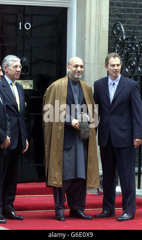 Hamid Karzai mit Blair und Stroh Stockfoto