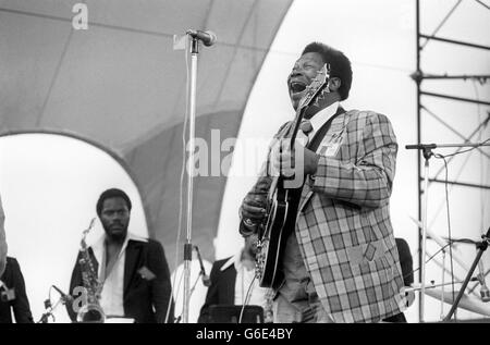 B. B. B. King, der gefeierte amerikanische Bluesgitarrist, auf der Bühne im Alexander Palace in Nord-London während des Capital Radio Jazz Festivals, einer sechstägigen Extravaganz. Stockfoto