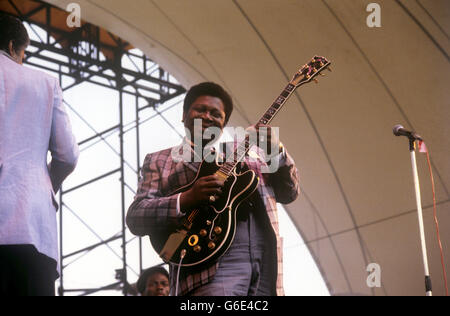 B. B. B. King, der gefeierte amerikanische Bluesgitarrist, auf der Bühne im Alexander Palace in Nord-London während des Capital Radio Jazz Festivals, einer sechstägigen Extravaganz. Stockfoto