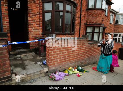 Tödliche Hausbrand in Leicester Stockfoto