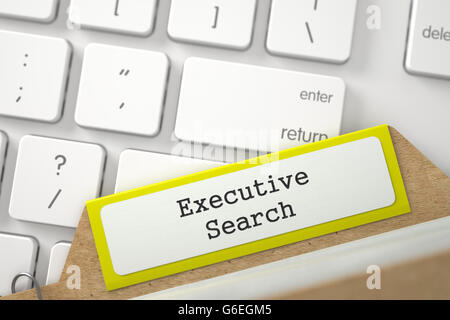 Archiv-Lesezeichen der Kartei mit Executive Search. Stockfoto