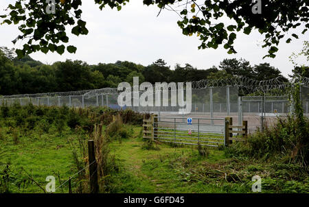 Eine allgemeine Ansicht des Explorationsbohrstandorts Cuadrilla in Balcombe, West Sussex, nach Abschluss der Explorationen und Einreichung eines neuen Planungsantrags für weitere Untersuchungen am Standort. Stockfoto