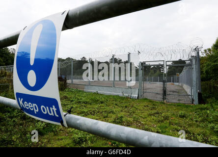 Eine allgemeine Ansicht des Explorationsbohrstandorts Cuadrilla in Balcombe, West Sussex, nach Abschluss der Explorationen und Einreichung eines neuen Planungsantrags für weitere Untersuchungen am Standort. Stockfoto