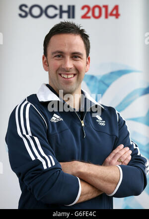 Curling Skip David Murdoch während der Bekanntgabe der Athleten, die für das Team GB Herren Curling Team für die Olympischen Winterspiele 2014 in Sotschi im Stirling Sports Village, Stirling ausgewählt wurden. Stockfoto