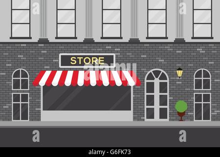 Städtisches Motiv mit Store bauen flache Design-Vektor-illustration Stock Vektor