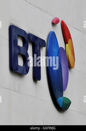 Eine allgemeine Ansicht des Zeichens am Hauptsitz von BT, dem BT Centre, in der Newgate Street, im Zentrum von London. Stockfoto