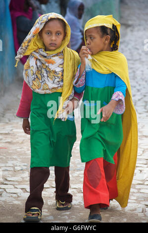 Äthiopische Schulkinder. Muslimische Kinder aus Harar, Äthiopien Stockfoto