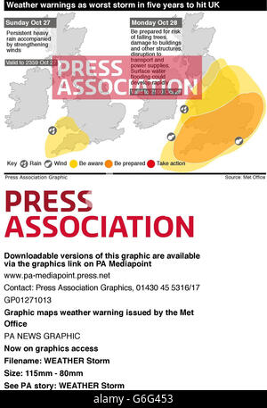 Grafikkarten Wetterwarnungen, die vom Met Office ausgegeben werden Stockfoto