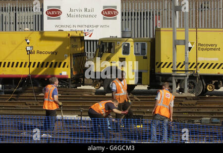 Kings Cross Track Reparaturarbeiten Stockfoto