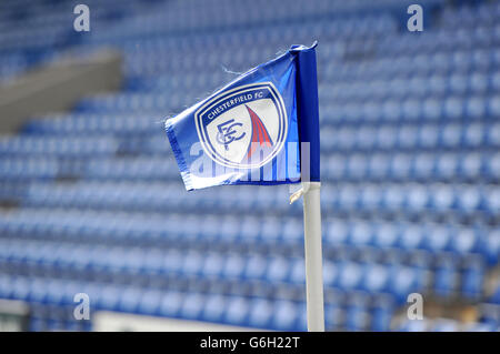 Fußball - Sky Bet Football League Two - Chesterfield gegen Southend United - Proact Stadium. Detail einer Eckfahne im Proact Stadium, Heimstadion von Chesterfield Stockfoto