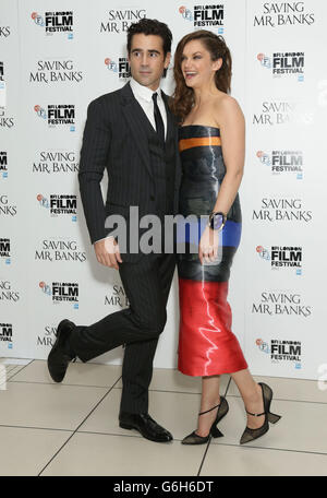 Colin Farrell und Ruth Wilson kommen zur Galavorführung von Saving Mr Banks, dem Abschlussfilm des 57. BFI London Film Festival im Odeon Leicester Square, London. Stockfoto