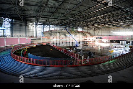 Gesamtansicht des Projekts Multi Sports Arena und Velodrome im Pride Park in Derby. Stockfoto