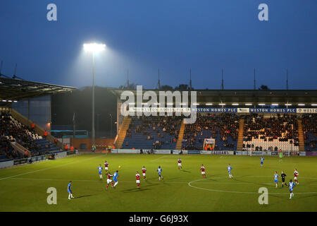 Soccer - Sky Bet League One - Colchester United / Swindon Town - The Weston Homes Community Stadium. Ein allgemeiner Überblick über das Geschehen im Weston Homes Community Stadium Stockfoto