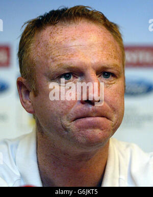 Alex McLeish, Manager der Glasgow Rangers, bei einer Pressekonferenz vor dem morgigen Champions-League-Spiel gegen Manchester United in Old Trafford. Stockfoto