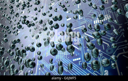 Computer-Platine mit binären Tropfen, 3d illustration Stockfoto