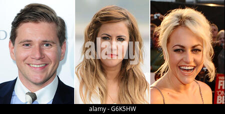 Fotos von (von links) Allen Leech, Caroline Flack und Jaime Winstone. Stockfoto