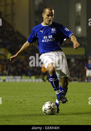 Everton's Leon Osman im Einsatz gegen Wolves, während ihres FA Barclaycard Premiership Spiels auf Everton's Goodison Park Ground in Liverpool. Stockfoto