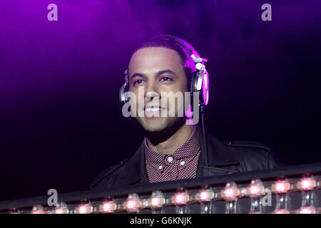 Marvin Humes spielt auf der Bühne während des Capital FM Jingle Bell Ball 2013 in der O2 Arena, London. Stockfoto