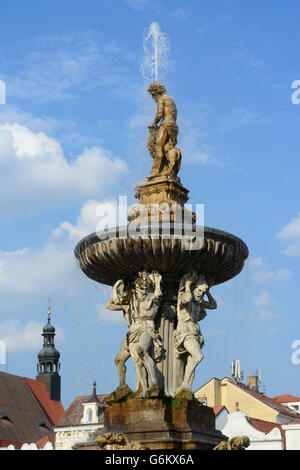 Marktplatz, Samson-Brunnen, Ceske Budejovice (Budweis), Tschechien, Jihocesky, Südböhmen, Südböhmen, Stockfoto