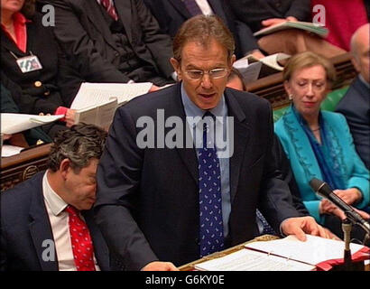 Videoaufnahme von Premierminister Tony Blair während der Fragen des Premierministers im Unterhaus, London. Stockfoto