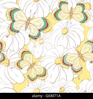 nahtlose Hintergrund mit Schmetterlingen und Blumen Stock Vektor
