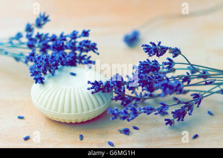 Wasser und Seife Lavendel Blumen Stockfoto