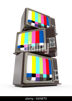 Alte analoge Fernsehen Stapel mit Testbild. 3D Illustration. Stockfoto
