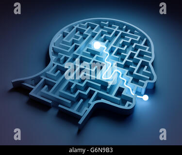 Labyrinth in einem Kopf - vom Gehirn zur Rede Stockfoto