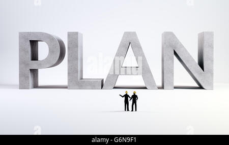 Zwei kleine Ingenieure überwacht eine Plan - 3d Konzept-illustration Stockfoto