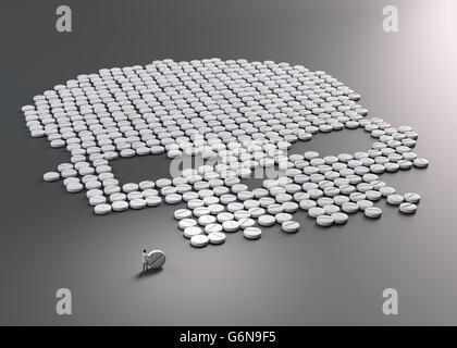 Pillen bilden ein Totenkopf-Symbol - Drug Abuse Konzept 3D illustration Stockfoto