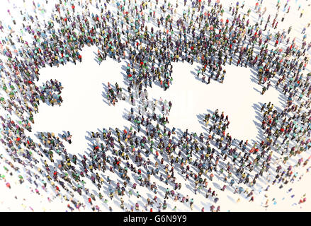 Große Gruppe von Menschen bilden ein Puzzle-Symbol - 3D-Illustration Stockfoto