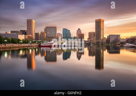 Skyline von Baltimore, Maryland, USA am Innenhafen. Stockfoto