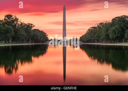 Washington DC am reflektierenden Pool und Washington Monument. Stockfoto