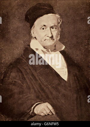 Johann Carl Friedrich Gauß (Braunschweig, 30. April 1777 - Göttingen, 23. Februar 1855) war ein Mathematiker, deutscher Astronom und Physiker, Stockfoto