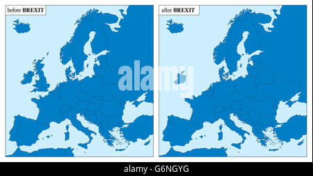 BREXIT - Europa vor und nach dem Austritt - mit und ohne Großbritannien. Stockfoto