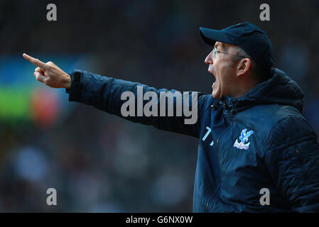 Fußball - Barclays Premier League - Aston Villa gegen Crystal Palace - Villa Park. Der Manager von Crystal Palace, Tony Pulis, zeigt auf der Touchline Gesten und schreit Befehle Stockfoto